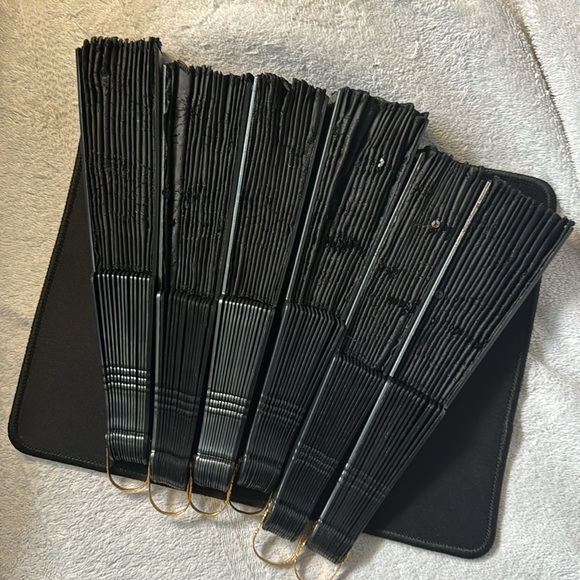 Pack of 6 - Elegantly Embroidered Handheld Fabric Fan with Sequins (Black) - Picture 7 of 14